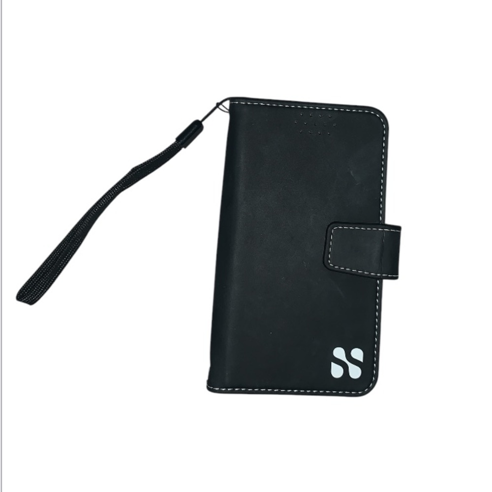 Black Leather Phone Cover with Strap